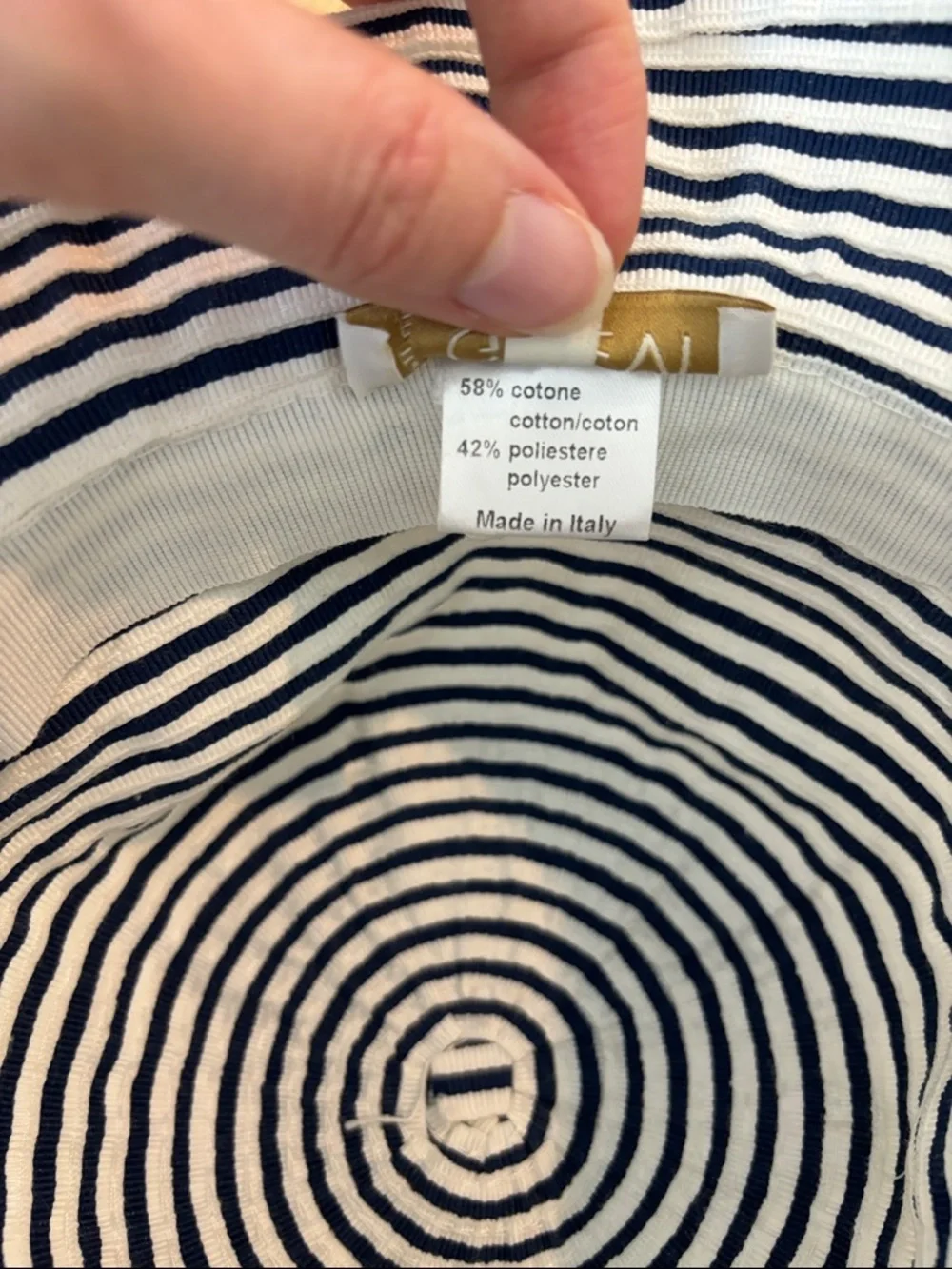 Grevi Little Girl’s Navy and White Striped Sun Hat with White Bow